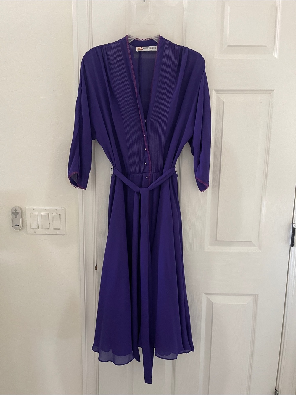 Vintage Purple Shirred Wrap Robe Dress by Unknown Brand